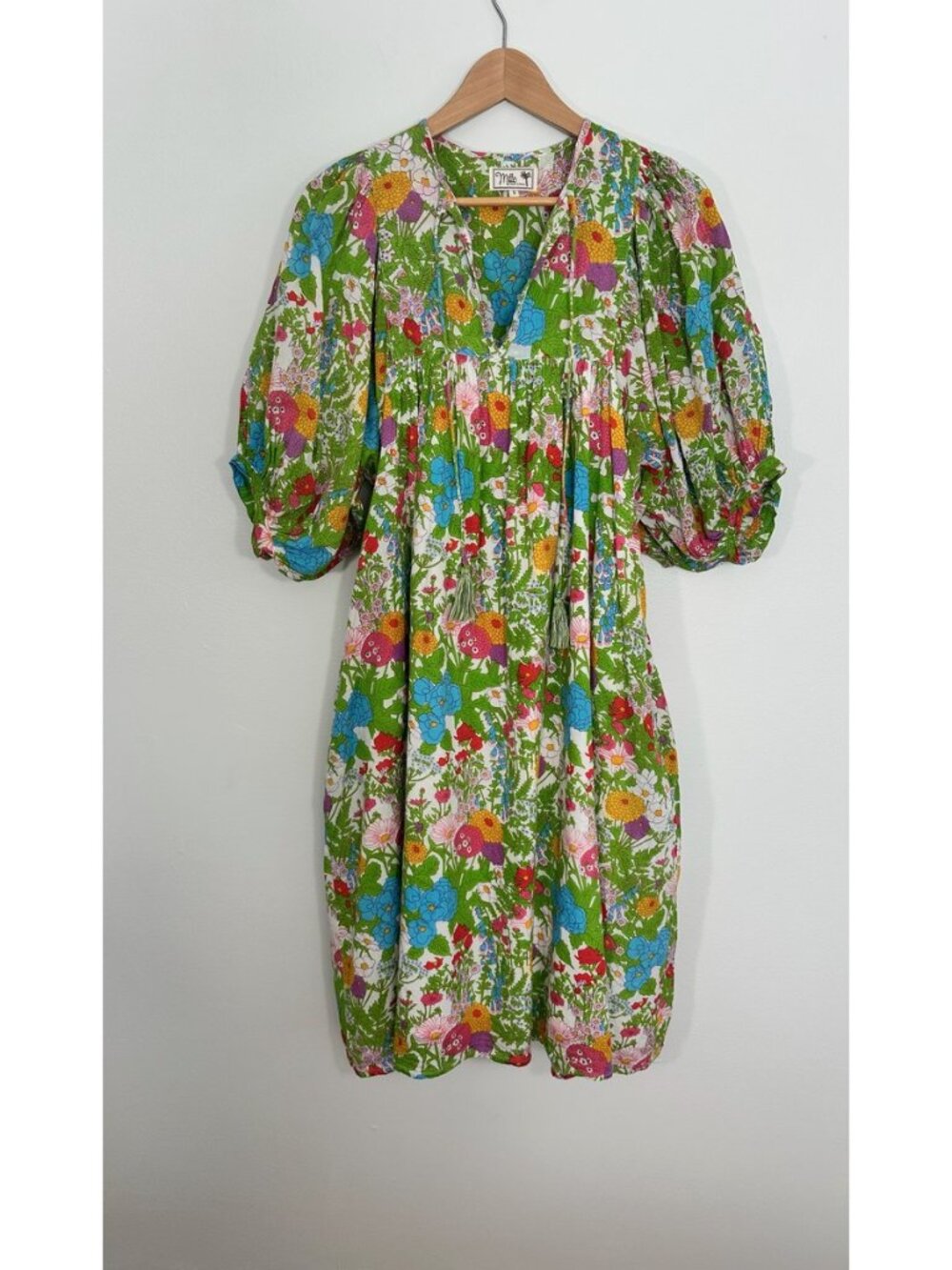 Mille Multicolor Floral Puff Sleeve Midi Dress S - Picture 2 of 8